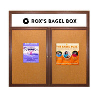 72 x 30 WOOD Indoor Enclosed Bulletin Cork Boards with Message Header (2 DOORS)