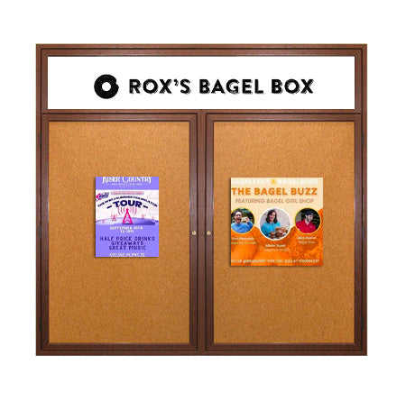 72 x 30 WOOD Indoor Enclosed Bulletin Cork Boards with Message Header (2 DOORS)