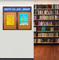 72 x 30 WOOD Indoor Enclosed Bulletin Cork Boards with Message Header (2 DOORS)