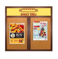 72 x 36 WOOD Indoor Enclosed Bulletin Cork Boards with Message Header (2 DOORS)