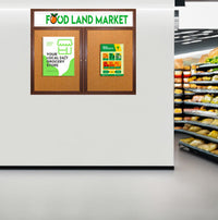 72 x 36 WOOD Indoor Enclosed Bulletin Cork Boards with Message Header (2 DOORS)