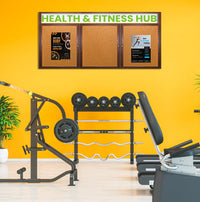 72 x 48 WOOD Indoor Enclosed Bulletin Cork Boards with Message Header (3 DOORS)