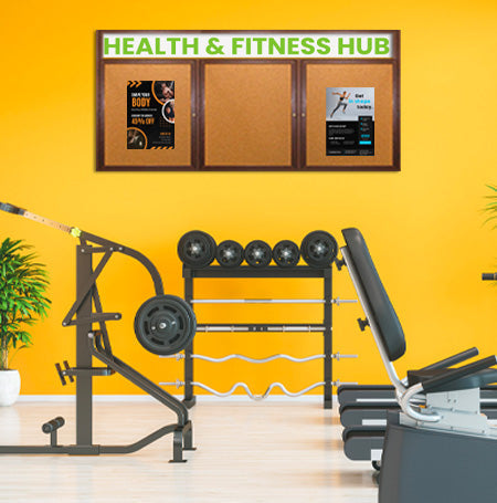 72 x 48 WOOD Indoor Enclosed Bulletin Cork Boards with Message Header (3 DOORS)