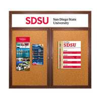 96 x 48 WOOD Indoor Enclosed Bulletin Cork Boards with Message Header (2 DOORS)