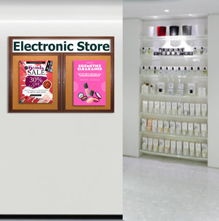 40 x 50 Indoor Wood Enclosed Bulletin Boards with Header & Lights (2 DOORS)