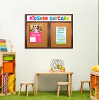 48 x 36 Indoor Wood Enclosed Bulletin Boards with Header & Lights (2 DOORS)