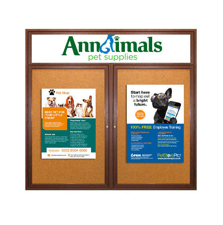 48 x 60 Indoor Wood Enclosed Bulletin Boards with Header & Lights (2 DOORS)