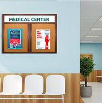 48 x 60 Indoor Wood Enclosed Bulletin Boards with Header & Lights (2 DOORS)