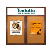 50 x 40 Indoor Wood Enclosed Bulletin Boards with Header & Lights (2 DOORS)