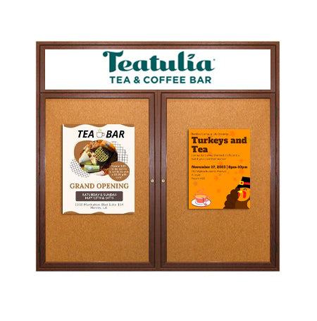 50 x 40 Indoor Wood Enclosed Bulletin Boards with Header & Lights (2 DOORS)