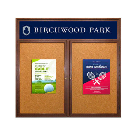 72 x 24 Indoor Wood Enclosed Bulletin Boards with Header & Lights (2 DOORS)