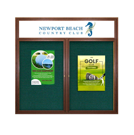 72 x 36 Indoor Wood Enclosed Bulletin Boards with Header & Lights (2 DOORS)