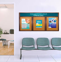 84 x 36 Indoor Wood Enclosed Bulletin Boards with Header & Lights (3 DOORS)