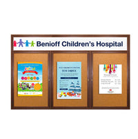 96 x 48 Indoor Wood Enclosed Bulletin Boards with Header & Lights (3 DOORS)