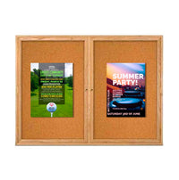 40 x 40 WOOD Indoor Enclosed Bulletin Cork Boards with Interior Lighting (2 DOORS)