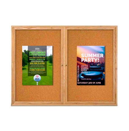 40 x 40 WOOD Indoor Enclosed Bulletin Cork Boards with Interior Lighting (2 DOORS)