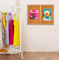 40 x 50 WOOD Indoor Enclosed Bulletin Cork Boards with Interior Lighting (2 DOORS)