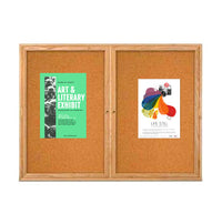 48 x 36 WOOD Indoor Enclosed Bulletin Cork Boards with Interior Lighting (2 DOORS)