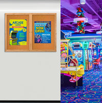 48 x 36 WOOD Indoor Enclosed Bulletin Cork Boards with Interior Lighting (2 DOORS)