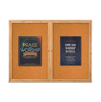 48 x 60 WOOD Indoor Enclosed Bulletin Cork Boards with Interior Lighting (2 DOORS)