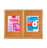 50 x 50 WOOD Indoor Enclosed Bulletin Cork Boards with Interior Lighting (2 DOORS)