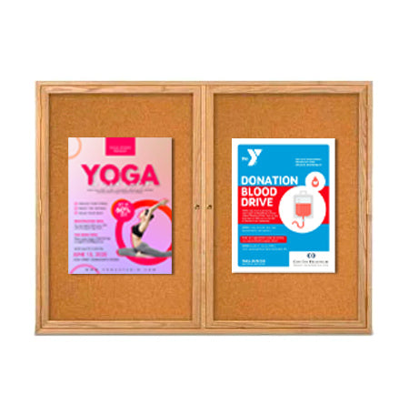 50 x 50 WOOD Indoor Enclosed Bulletin Cork Boards with Interior Lighting (2 DOORS)