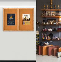 60 x 36 WOOD Indoor Enclosed Bulletin Cork Boards with Interior Lighting (2 DOORS)