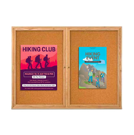 60 x 48 WOOD Indoor Enclosed Bulletin Cork Boards with Interior Lighting (2 DOORS)