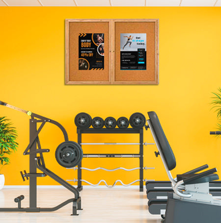 60 x 48 WOOD Indoor Enclosed Bulletin Cork Boards with Interior Lighting (2 DOORS)