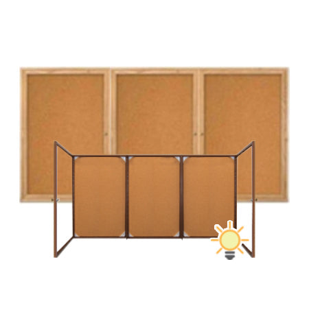 72 x 48 WOOD Indoor Enclosed Bulletin Cork Boards with Interior Lighting (3 DOORS)