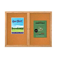 72 x 24 WOOD Indoor Enclosed Bulletin Cork Boards with Interior Lighting (2 DOORS)