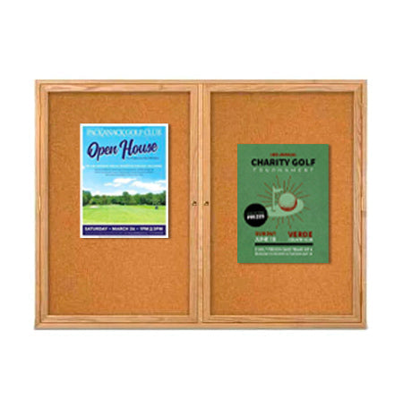 72 x 24 WOOD Indoor Enclosed Bulletin Cork Boards with Interior Lighting (2 DOORS)