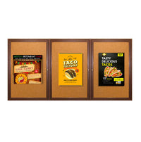 72 x 30 WOOD Indoor Enclosed Bulletin Cork Boards with Interior Lighting (3 DOORS)