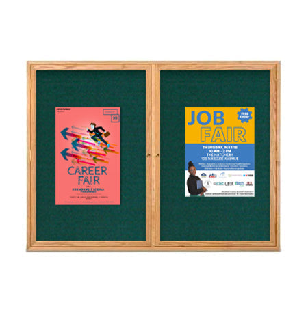 72 x 30 WOOD Indoor Enclosed Bulletin Cork Boards with Interior Lighting (2 DOORS)
