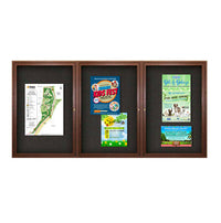 72 x 36 WOOD Indoor Enclosed Bulletin Cork Boards with Interior Lighting (3 DOORS)