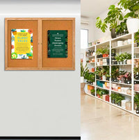 72 x 36 WOOD Indoor Enclosed Bulletin Cork Boards with Interior Lighting (2 DOORS)