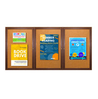 72 x 48 WOOD Indoor Enclosed Bulletin Cork Boards with Interior Lighting (3 DOORS)