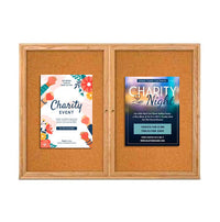 72 x 48 WOOD Indoor Enclosed Bulletin Cork Boards with Interior Lighting (2 DOORS)