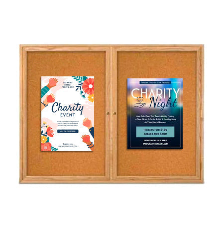 72 x 48 WOOD Indoor Enclosed Bulletin Cork Boards with Interior Lighting (2 DOORS)