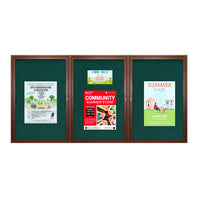 84 x 24 WOOD Indoor Enclosed Bulletin Cork Boards with Interior Lighting (3 DOORS)