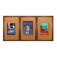 84 x 30 WOOD Indoor Enclosed Bulletin Cork Boards with Interior Lighting (3 DOORS)