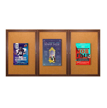 84 x 30 WOOD Indoor Enclosed Bulletin Cork Boards with Interior Lighting (3 DOORS)