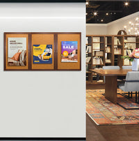 84 x 30 WOOD Indoor Enclosed Bulletin Cork Boards with Interior Lighting (3 DOORS)