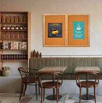 84 x 30 WOOD Indoor Enclosed Bulletin Cork Boards with Interior Lighting (2 DOORS)