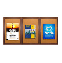 84 x 48 WOOD Indoor Enclosed Bulletin Cork Boards with Interior Lighting (3 DOORS)