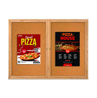 84 x 48 WOOD Indoor Enclosed Bulletin Cork Boards with Interior Lighting (2 DOORS)