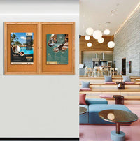 84 x 48 WOOD Indoor Enclosed Bulletin Cork Boards with Interior Lighting (2 DOORS)