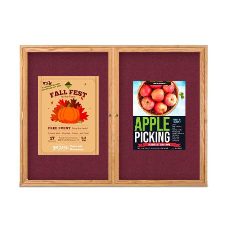 96 x 24 WOOD Indoor Enclosed Bulletin Cork Boards with Interior Lighting (2 DOORS)