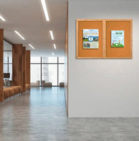 96 x 36 WOOD Indoor Enclosed Bulletin Cork Boards with Interior Lighting (2 DOORS)