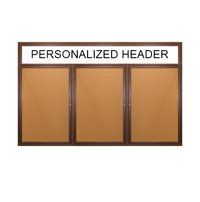 72 x 24 WOOD Indoor Enclosed Bulletin Cork Boards with Message Header (3 DOORS)